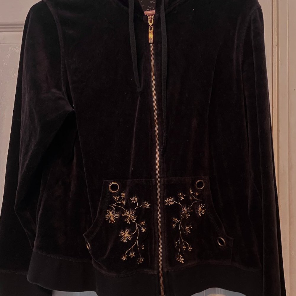 Women's Faded Glory Velour Zippered Jacket with Gold Detail